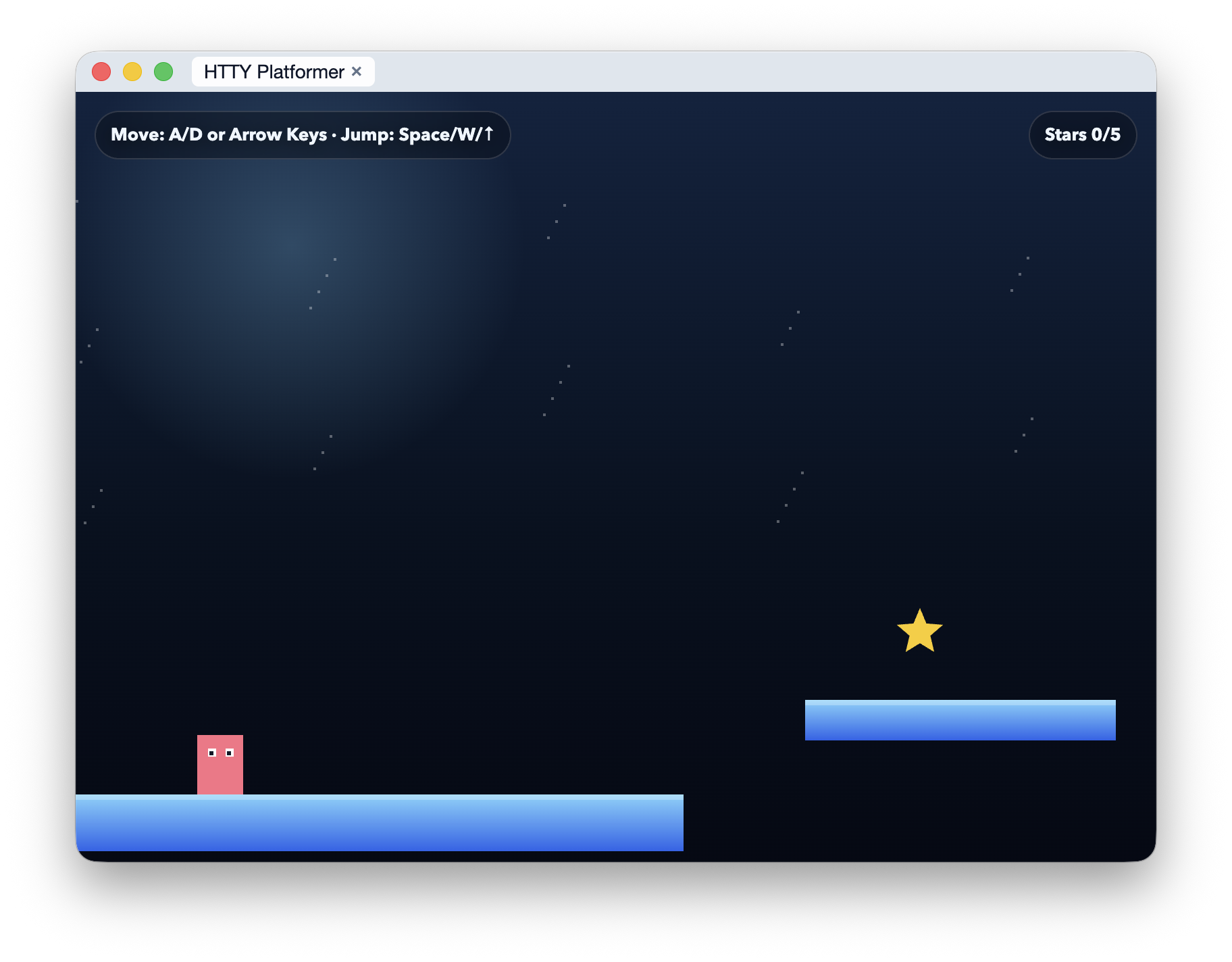 Platformer demo running inside a Chimera browser tab